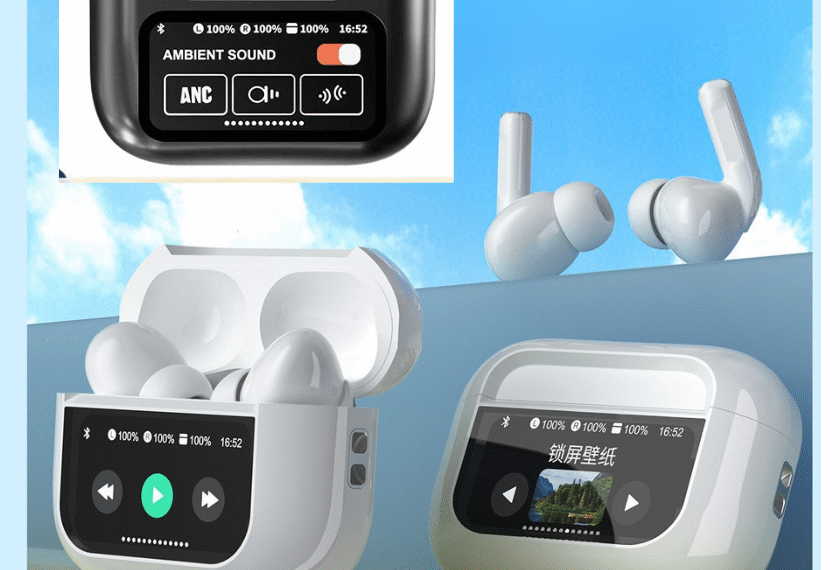 Nuevos auriculares con pantalla redonda A9 Bluetooth inalámbricos e impermeables TWS con reducción de ruido ANC, táctil y batería de larga duración